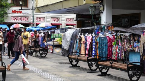 Yogyakarta, Indonesia - October, 2021 : Jalan Malioboro (Malioboro Street) is a major shopping street in Yogyakarta, Indonesia.