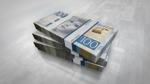 Swedish Krone money pile pack. Concept background of economy, banking, business, crisis, recession, debt and finance in Sweden. 100 SEK banknotes stacks animation.