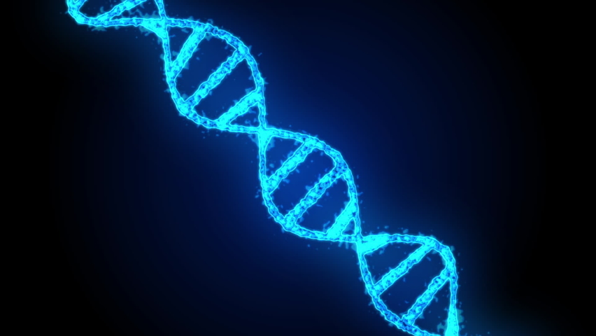 3D render of futuristic dna spiral on dark background. Biotechnology, genetic engineering, health and future concept.