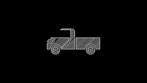 White line Pickup truck icon isolated on black background. 4K Video motion graphic animation.