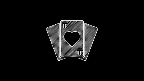 White line Playing cards icon isolated on black background. Casino gambling. 4K Video motion graphic animation.