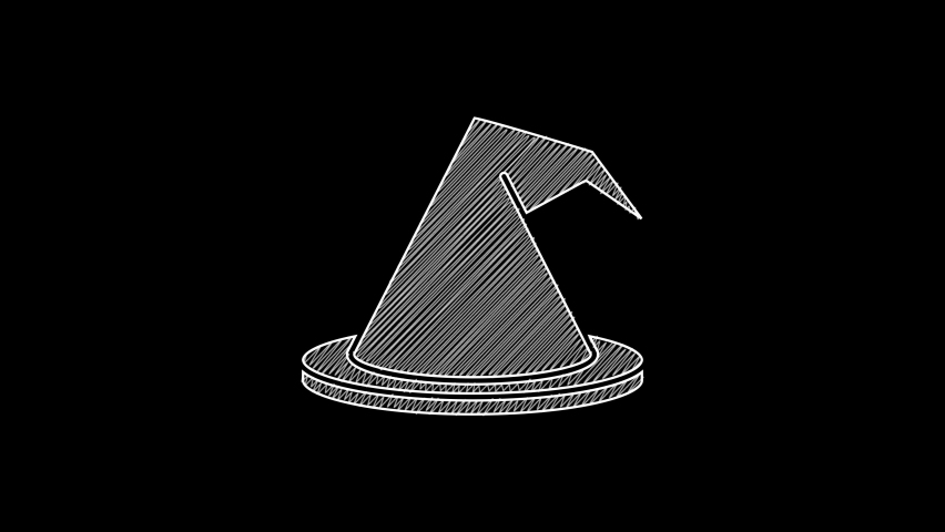 White line Witch hat icon isolated on black background. Happy Halloween party. 4K Video motion graphic animation. | Shutterstock HD Video #1081893104
