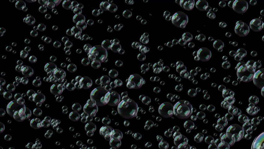 Abstract rainbow soap bubbles slowly descend from top to bottom on a black background. Royalty-Free Stock Footage #1081906097