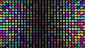simple geometric background with colorful plates flashing like neon lights, looping smooth animation in 4k. Creative colorful background. VJ loop.