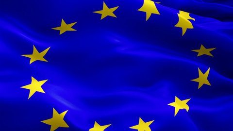 European Union flag video. Realistic Euro Flag background. Europe Flag Looping Closeup 1080p Full HD 1920X1080 footage. European Union EU country flags footage video for film,news waving in wind
