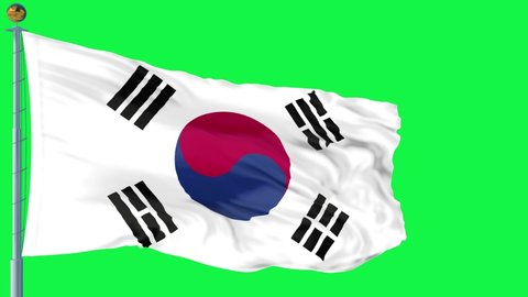 South Korea flag is waving 3D animation. Korean flag waving in the wind. National flag of Korea . flag seamless loop animation. 4K