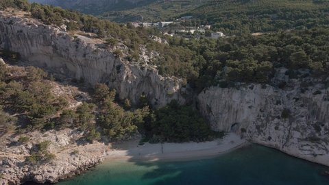Aerial view on Nugal Beach. Croatia, Makarska Riviera, nudist beach