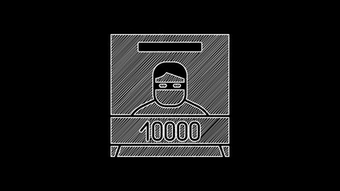 White line Wanted poster icon isolated on black background. Reward money. Dead or alive crime outlaw. 4K Video motion graphic animation.