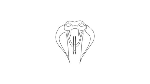 Animated self drawing of single continuous line draw venomous snake for business logo identity. Deadly scary king cobra mascot concept for company brand icon. Full length one line animation.