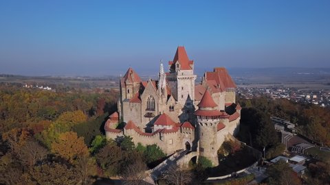 Flight around of Kreuzenstein Castle in Lower Austria.