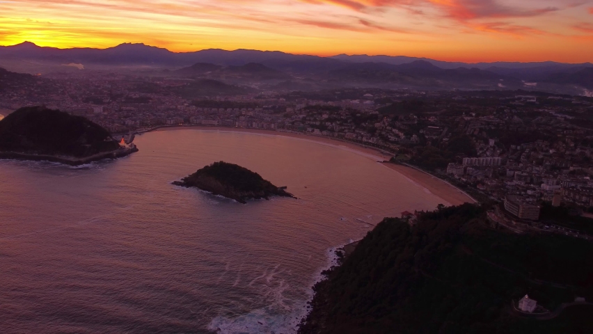 San Sebastián aerial drone footage sunset