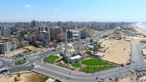 Drone footage of Gaza City, West Bank, the largest city of the State of Palestine, circa August 2021