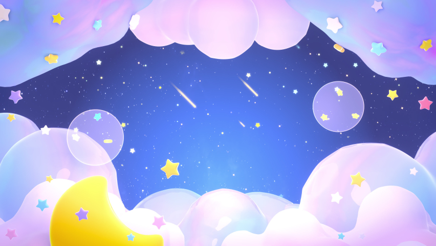 4K Looped cartoon pastel clouds with shooting stars animation. Royalty-Free Stock Footage #1081970843