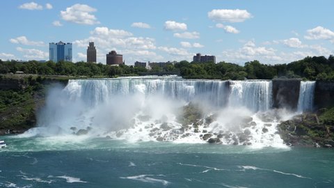 Slow motion view of the iconic Niagara Falls between USA and Canada, tripod