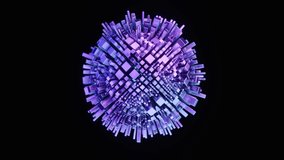 Abstract futuristic 3D ball made of deforming clusters. Geometric sci-fi sphere shape with reflection. Perfect seamless loop 4K animation. Revolving ball formed by metallic cubes - Powered by Shutterstock - Get 15% off with code: PIKWIZARD15