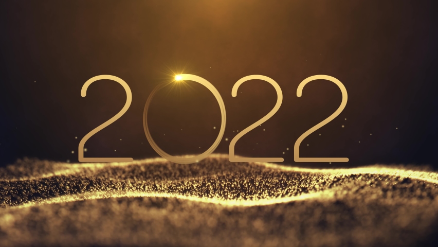 Happy new year 2022 neon animation. Shiny golden gradient numbers 2022 on glittering and sparkling wave. New Year background. | Shutterstock HD Video #1081981475