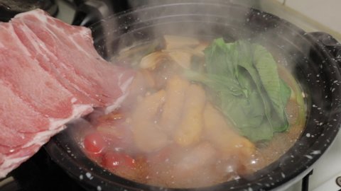 The hot dinner is Japanese style pot sukiyaki