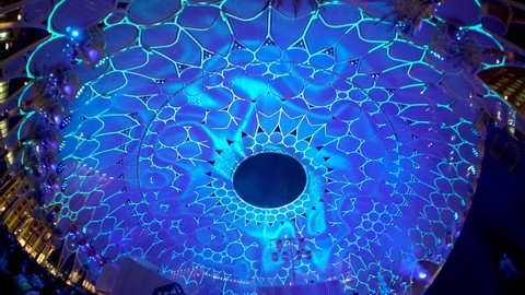 "10.22.2021 - Dubai, UAE - Al Wasl Dome center lights at night at Expo 2020.