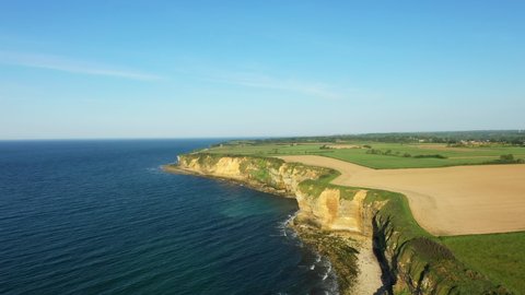Normandy cliffs at sunset in Europe, France, Normandy, towards Deauville, in summer, on a sunny day.