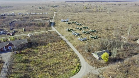 Abandoned open-air aircraft museum view from a quadcopter