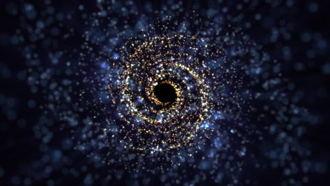 Outer Space sci-fi background. Gold and blue spiral galaxy stars and particles. Looping, HD motion background animation.