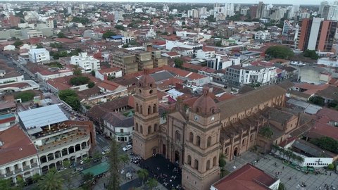 aerial view of santa cruz de la sierra bolivia drone in catholic church