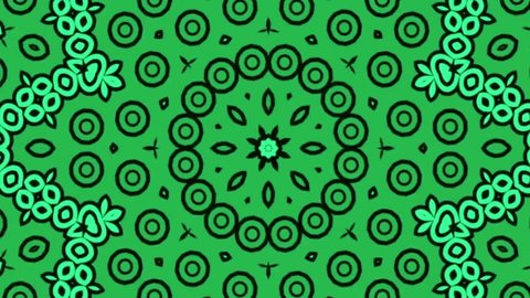 Abstract geometric seamless pattern background. Abstract Green Kaleidoscope Circle. Fast Psychedelic black outline. VJ, DJ background. Disco Abstract Movement Background