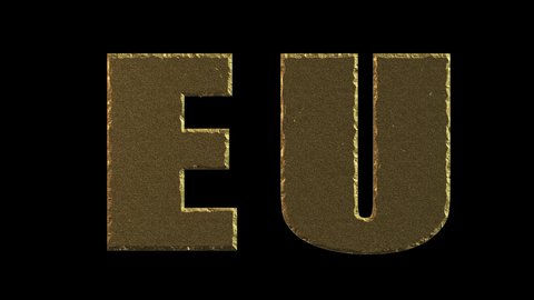 Gilded text EU erodes cracks and is covered with moss. Decay, decline, stagnation concept. Prorez with alpha, easy to place on any background.