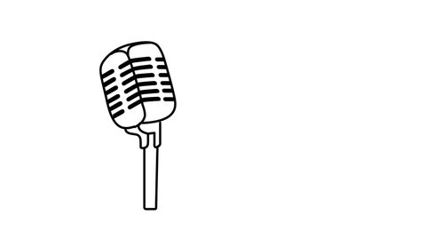Glowing microphone outline self drawing animation. Podcast, sing, music concept. 
