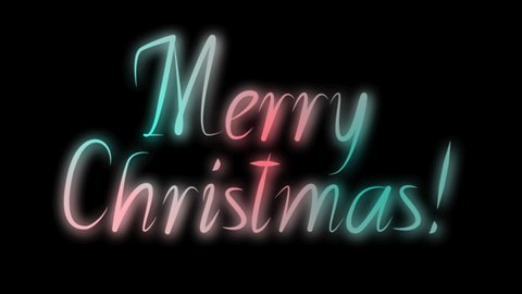 Merry Christmas congrats lettering self drawing animation on black background. Colourful glowing text greeting