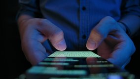 Young Adult Man Use Cell Phone for Write Send Message Close-up. Hold in Hand Mobilephone. Concept Mobile Tech 5g and People Sharing and Reading Sms Display. Successful Share Browsing Receive Push Iot - Powered by Shutterstock - Get 15% off with code: PIKWIZARD15