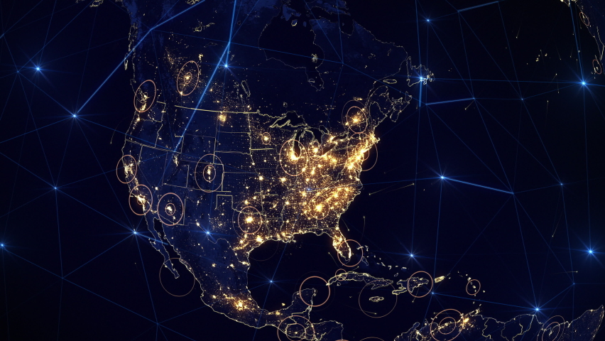 From Europe to United States. World Connections, Futuristic Grid over Earth. This Video Can Be Used to Represent Concepts Like Technology, Social Networks, Tele Communication, Air Sea Transportation. - Powered by Shutterstock - Get 15% off with code: PIKWIZARD15