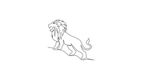 Animation of one line drawing of wild lion for company business logo. Strong wildcat mammal animal mascot concept for national conservation park. Continuous line self draw animated. Full length motion - Powered by Shutterstock - Get 15% off with code: PIKWIZARD15