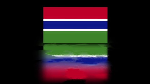 Gambia Flag revealed with realistic reflection on stylish black background
