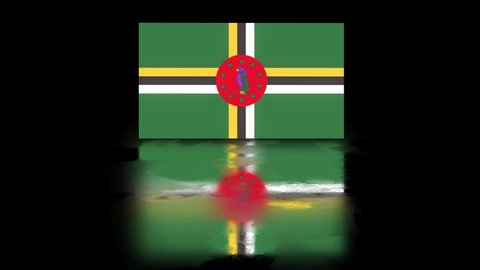 Dominica Flag revealed with realistic reflection on stylish black background