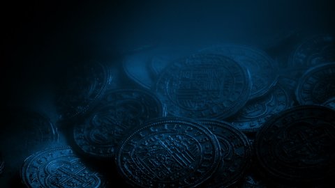 Treasure Coins On Sea Floor In The Dark