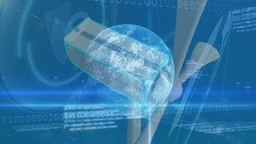 Animation of binary coding, data processing and globe over wind turbine. global climate change, sustainability and wind energy concept digitally generated video. - Powered by Shutterstock - Get 15% off with code: PIKWIZARD15