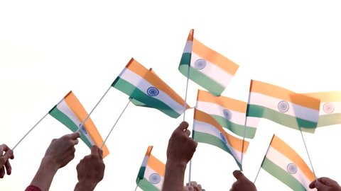 people holding indian flags. High quality FullHD footage