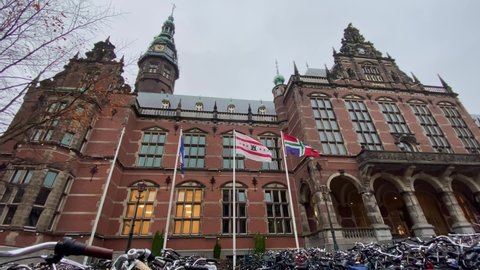 GRONINGEN, NETHERLANDS - 15. OCTOBER 2021: Steady Shot of the University of Groningen Historical Building 