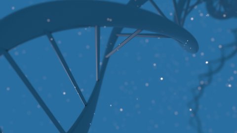 Abstract DNA 3D animation on a dark blue background. Hologram blue glowing rotating DNA double helix. Science and medicine concepts. Seamless loopable 3D DNA background.4k DNA 3D animation.