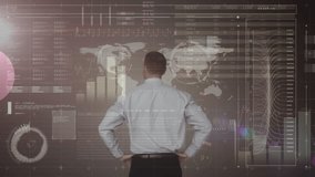 Animation of businessman using touchscreen interface and data processing. global business communication technology and digital interface concept, digitally generated video. - Powered by Shutterstock - Get 15% off with code: PIKWIZARD15