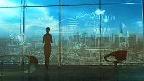 Business lady is looking at data on a virtual interface, 3D render. - Powered by Shutterstock - Get 15% off with code: PIKWIZARD15