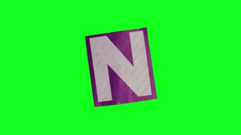 4K Stop Motion - paper with letter N moving on green screen background. More elements in our portfolio.