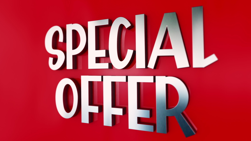 3D chrome text word flying of Special Offer Limited Time Only Cyber Monday animation effect on red background.4K Special Offer Limited Time Only Cyber Monday  concept word flying word effect element f