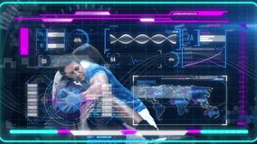 Animation of interface processing data over two male rugby players tackling. sport, competition and technology concept, digitally generated video. - Powered by Shutterstock - Get 15% off with code: PIKWIZARD15