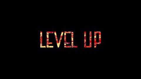 4K Glitch word of Level Up Title 3D Illustration isolated using alpha channel Prores 4444 encode. red shine lighting of glitch Level Up loop 