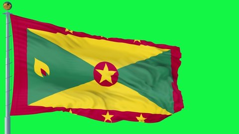 Grenada flag is waving 3D animation. Grenada flag waving in the wind. National flag of Grenada. flag seamless loop animation. 4K