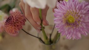 florist woman picks up a flower. chrysanthemums, dahlias in a vase in a flower shop - Powered by Shutterstock - Get 15% off with code: PIKWIZARD15