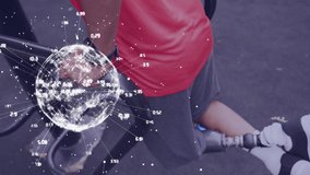 Animation of global network and processing data over male athlete with prosthetic leg exercising. sport, achievement and communication technology concept, digitally generated video. - Powered by Shutterstock - Get 15% off with code: PIKWIZARD15