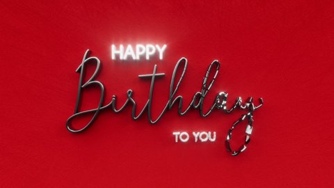 Happy Birthday to you text inscription, birthday party and anniversary celebration holiday concept, glittering decorative animated lettering, 3d render of festive greeting card motion background.